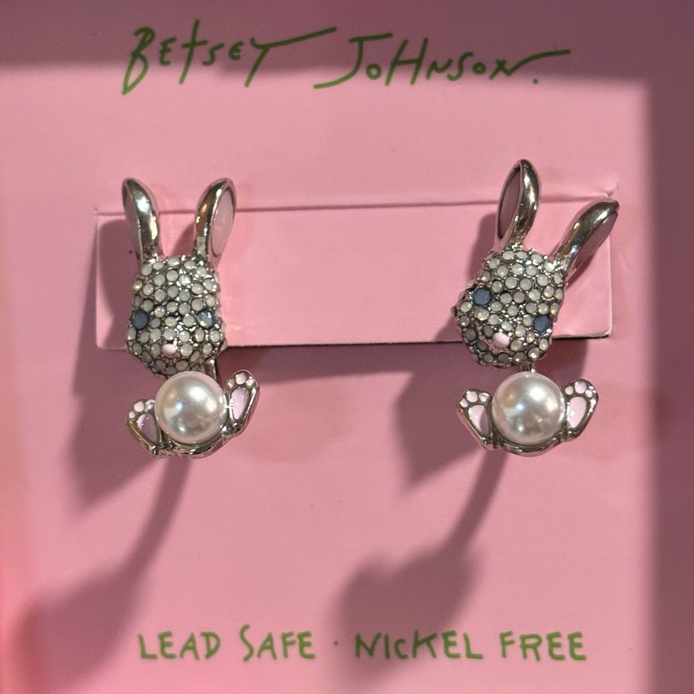 Betsey Johnson Faux Stone Spring Bunny Barbell Jacket Earring